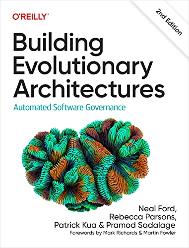 Book cover: "Building Evolutionary Architectures" with abstract coral-like image.