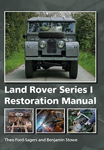 Book cover: vintage Land Rover Series I with restoration manual title.