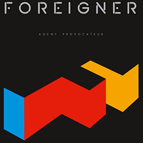 Album cover for Foreigner Agent Provocateur featuring geometric blue, red, and yellow shapes.