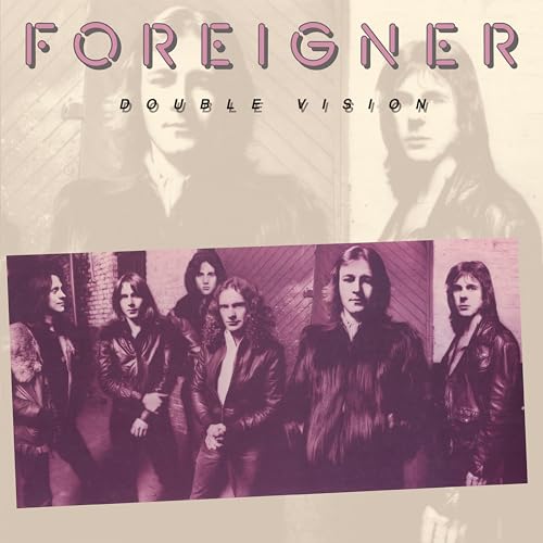 Foreigner’s “Double Vision” album cover featuring the band in leather jackets.