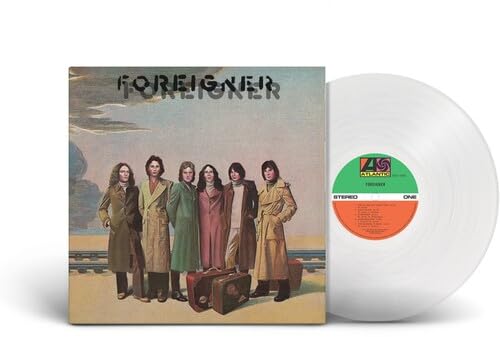 Foreigner album cover and white vinyl record with label detail.