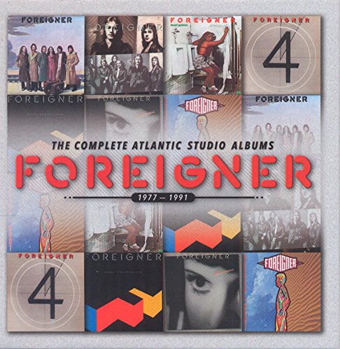 Foreigner album cover featuring a grid of album art and band members.