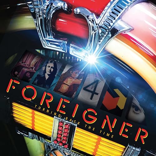 Album cover for Foreigner’s “Turning Back The Time” with jukebox imagery.