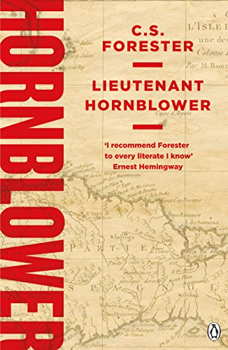 Book cover for Lieutenant Hornblower by C.S. Forester featuring an antique map background.
