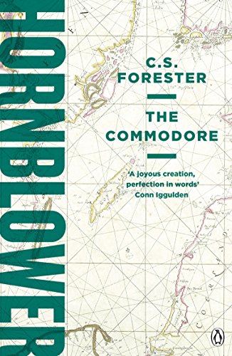Book cover for The Commodore by C.S. Forester featuring a vintage nautical map background.