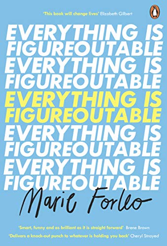 Book cover with repeated text "Everything is Figureoutable" by Marie Forleo.