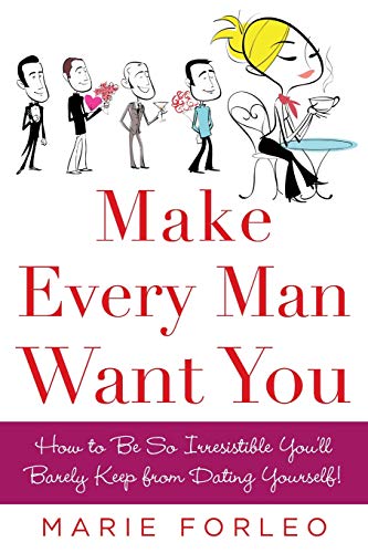 Book cover with cartoon figures and red text: "Make Every Man Want You.