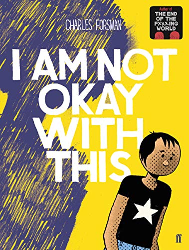 Book cover with yellow background, purple scribbles, and a drawing of a teenage girl.