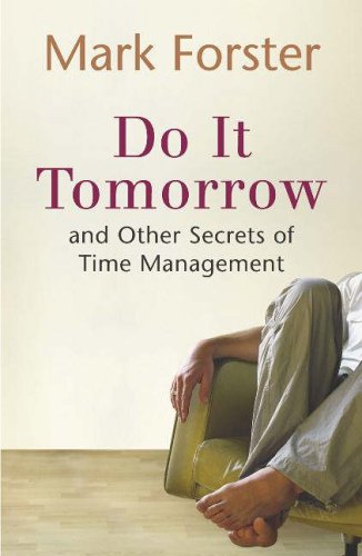 Book cover: "Do It Tomorrow" with a person relaxing in a chair.