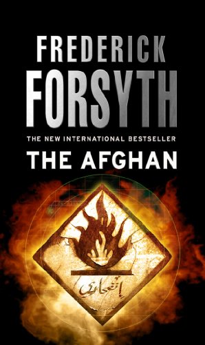 Book cover: "The Afghan" by Frederick Forsyth, with a fiery emblem.