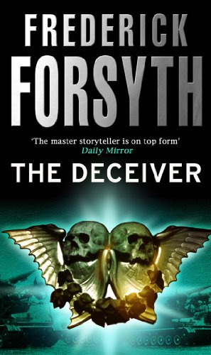 Book cover: “The Deceiver” by Frederick Forsyth, featuring winged skulls and tanks.