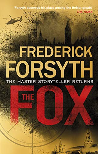 Book cover for "The Fox" by Frederick Forsyth, featuring a helicopter and Kremlin.