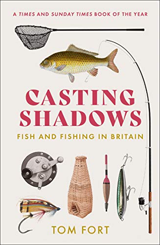 Book cover: "Casting Shadows" featuring fish, tackle, and a fishing rod.