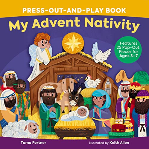 Cover of My Advent Nativity book showing a cartoon nativity scene with pop-out characters.