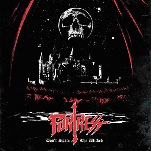 Album cover: dark castle silhouette under a skull and moon.