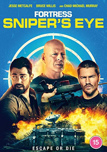 DVD cover for "Fortress - Sniper's Eye" featuring Bruce Willis and two soldiers.