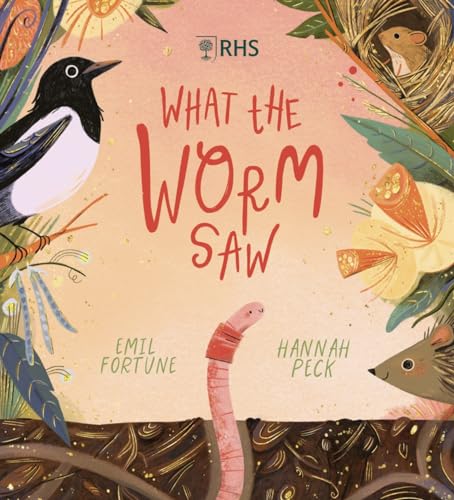 Book cover illustration featuring a worm, a bird, a mouse, and plants on soil.