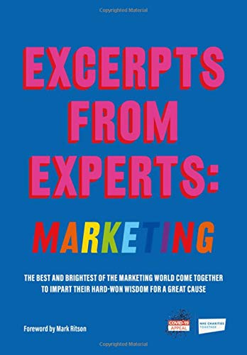 Book cover with pink and red text reading "Excerpts From Experts: Marketing".