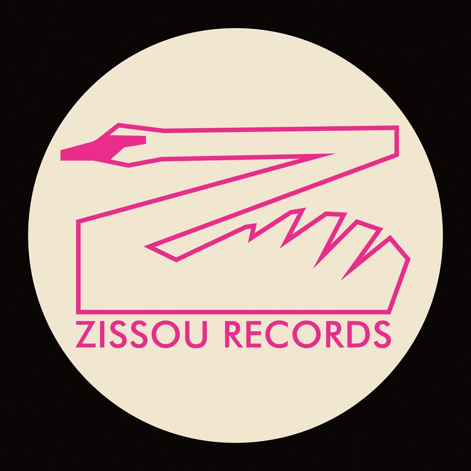 Pale pink circle with abstract pink line drawing and "ZISSOU RECORDS" text.