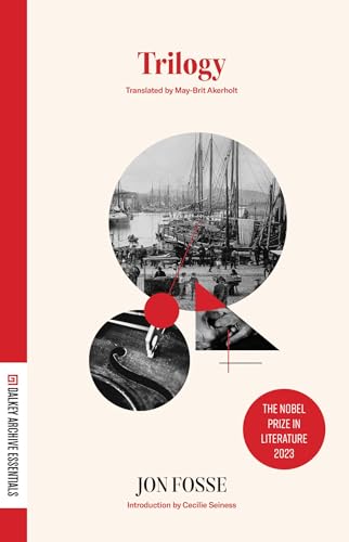 Book cover for Trilogy by Jon Fosse featuring a harbor scene and violin detail.