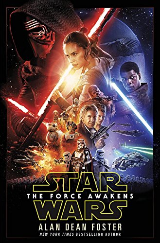 "Book cover featuring characters from Star Wars: The Force Awakens with lightsabers."