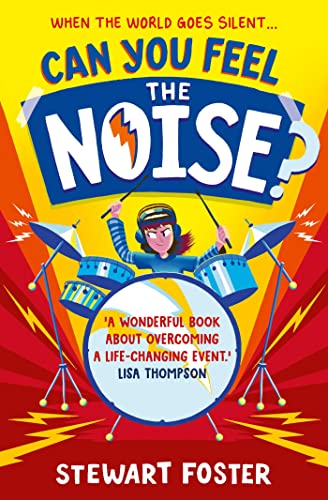 Book cover featuring a girl playing drums against a bright yellow and red background.
