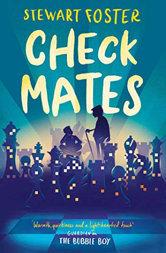 Book cover for Check Mates by Stewart Foster featuring silhouettes of people and chess pieces.