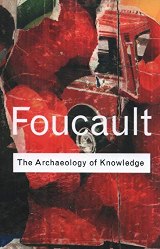 Book cover: "Archaeology of Knowledge" by Michel Foucault, abstract red design.