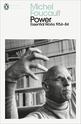 Book cover: "Power" by Michel Foucault, with a portrait and hand.