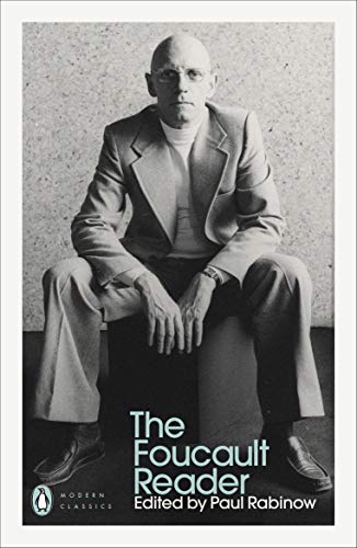 Book cover: black and white portrait of Michel Foucault, “The Foucault Reader.”