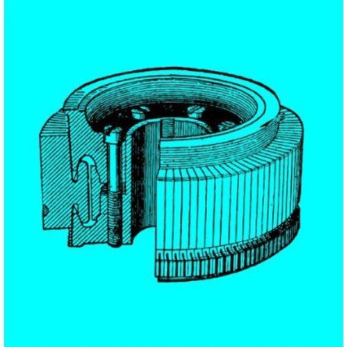 Cutaway illustration of a complex, layered mechanical device on teal background.