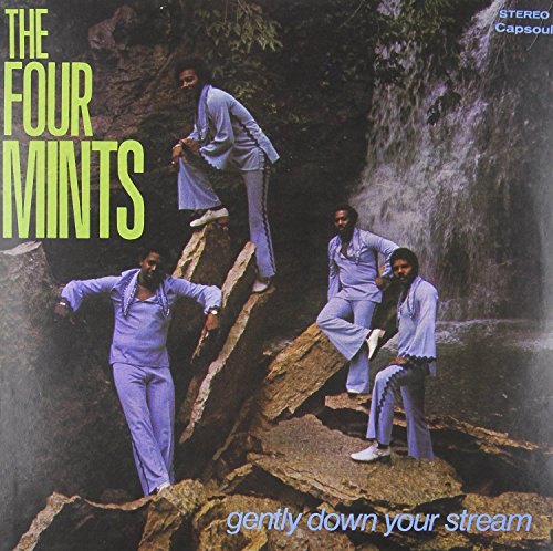 Four Mints album cover: three men in blue suits by a waterfall.