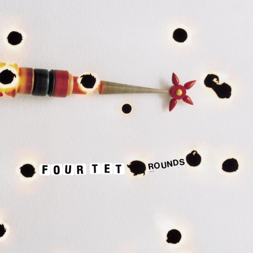 Four Tet “Rounds” CD cover: dart, flower, and bullet hole effects.