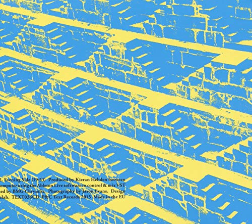 A blue and yellow graphic pattern of stone steps with text at the bottom.