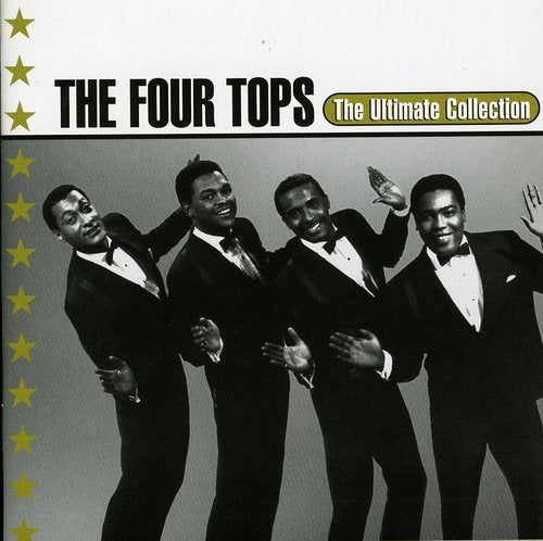 "CD cover featuring black-and-white photo of Four Tops band members in suits."