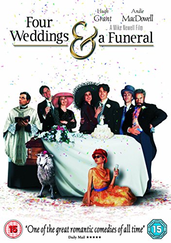 DVD cover for "Four Weddings And A Funeral" with cast group portrait.