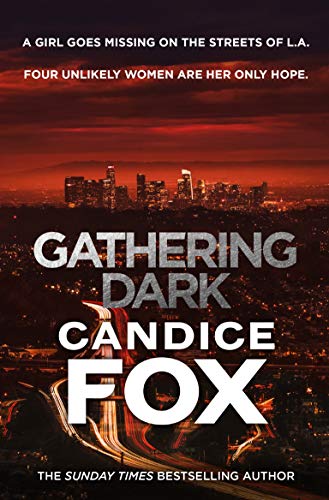 Book cover for "Gathering Dark" with a Los Angeles skyline and highway.
