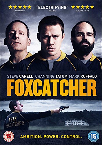 Foxcatcher DVD cover featuring Steve Carell, Channing Tatum, and Mark Ruffalo.