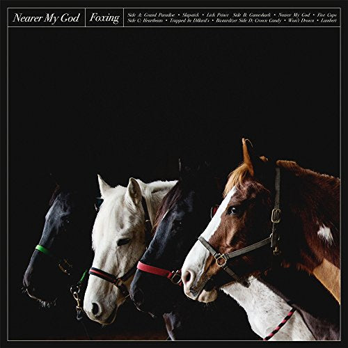 CD cover: four horses with bridles against a black background.
