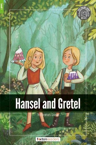 Book cover: Hansel and Gretel, two children in a forest.