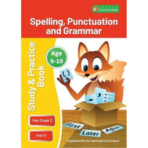 Study book cover with a cartoon fox and text about grammar for ages 9-10.