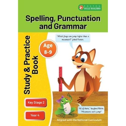Year 4 Spelling, Punctuation and Grammar study book featuring a cartoon fox and frog.