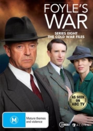 DVD cover for "Foyle's War" Season 8 featuring three actors in period clothing.