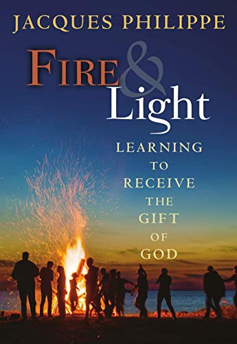 Book cover: “Fire & Light” with a bonfire and silhouetted figures.