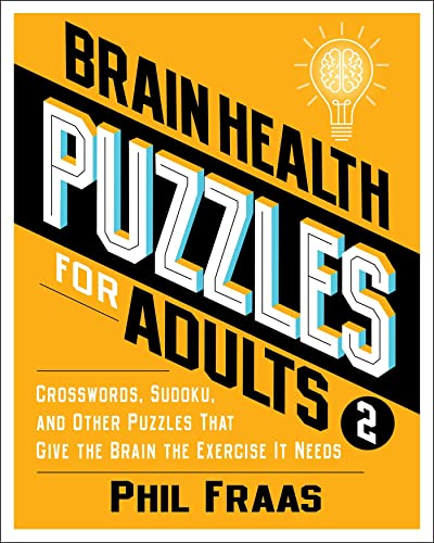 Orange and black book cover with “Brain Health Puzzles” and a lightbulb icon.