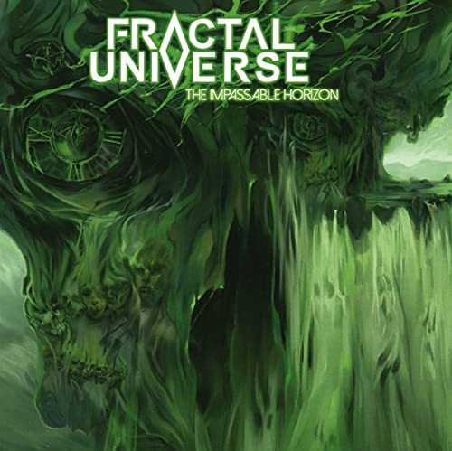 CD cover for Fractal Universe’s “The Impassable Horizon,” featuring green, swirling art.