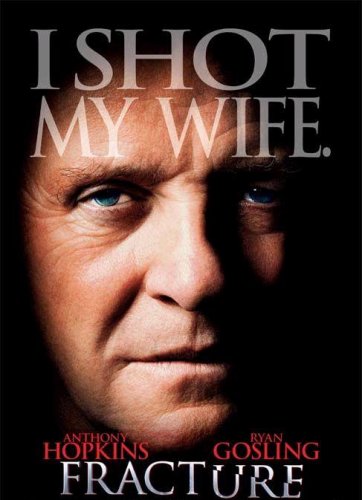 Close-up of Anthony Hopkins' face on the Fracture DVD cover against a black background.