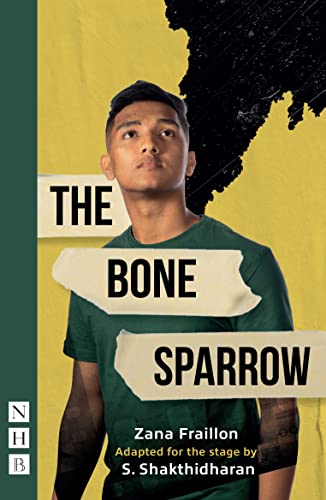 Play script cover featuring a young man looking upwards, titled “The Bone Sparrow”.