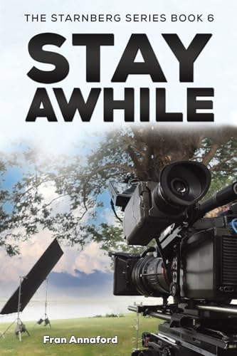 Book cover with title “Stay Awhile” and a film camera in foreground.