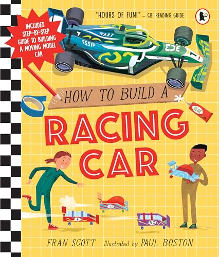Book cover: “How to Build a Racing Car” with illustrated racing scenes.